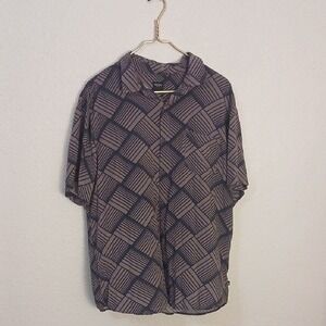 Union Purple and Black Casual Button Down Shirt with Geometric Design